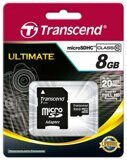 Карта памяти TRANSCEND MicroSD 8GB Class10 +адаптер